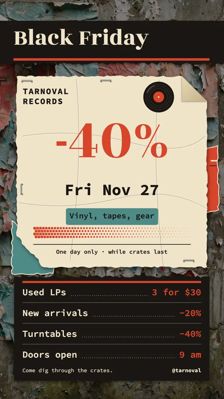 Black Friday record shop story, poster wall template