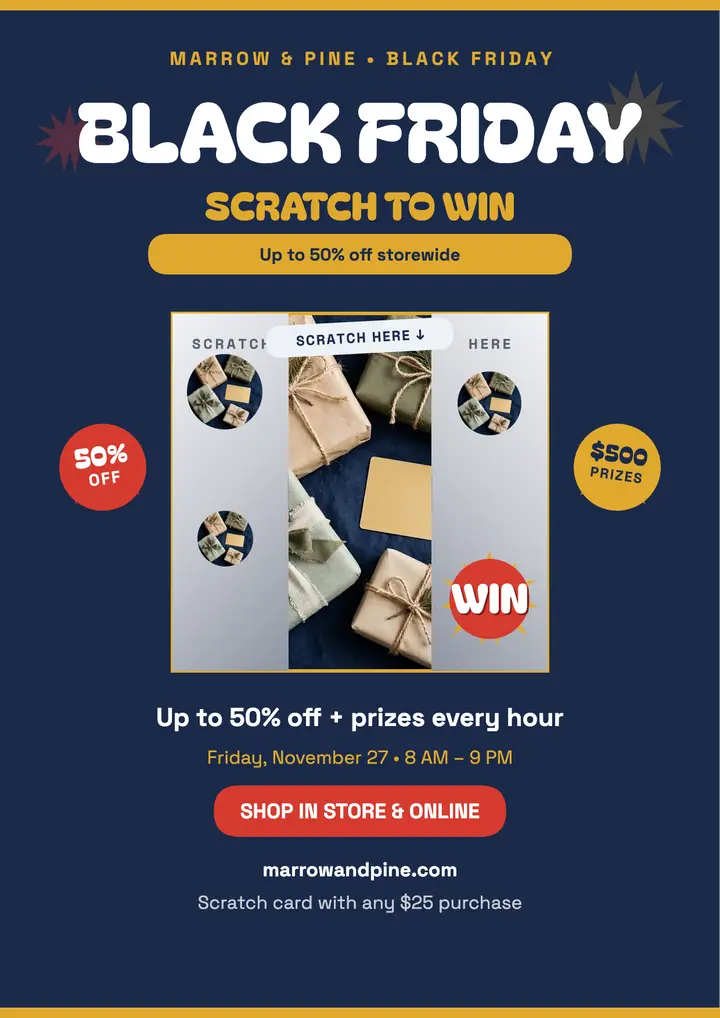 Marrow and Pine scratch to win flyer template