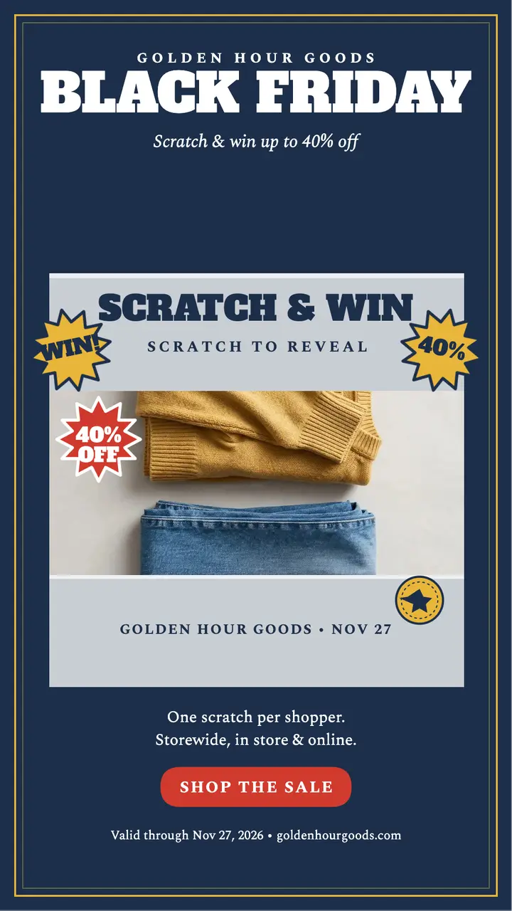 Golden Hour Goods Black Friday scratch story: black friday scratch sale story template