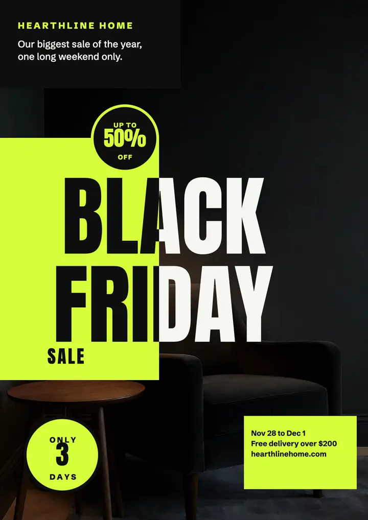 Hearthline Black Friday seam flyer: black friday sale flyer template