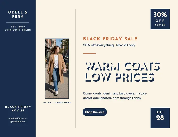 Odell and Fern Black Friday coat sale: black friday sale flyer template