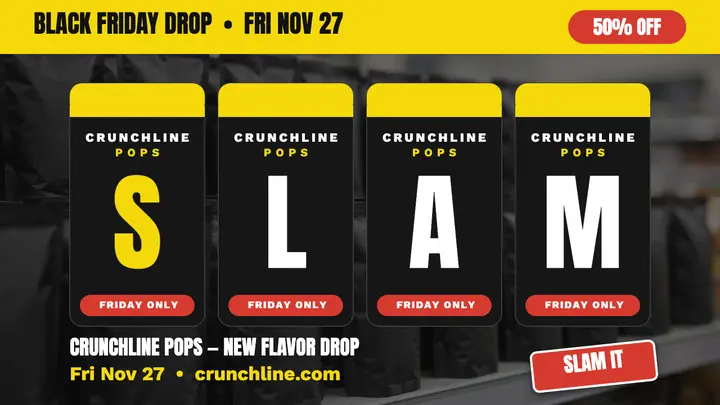Crunchline Pops Black Friday shelf drop thumbnail template