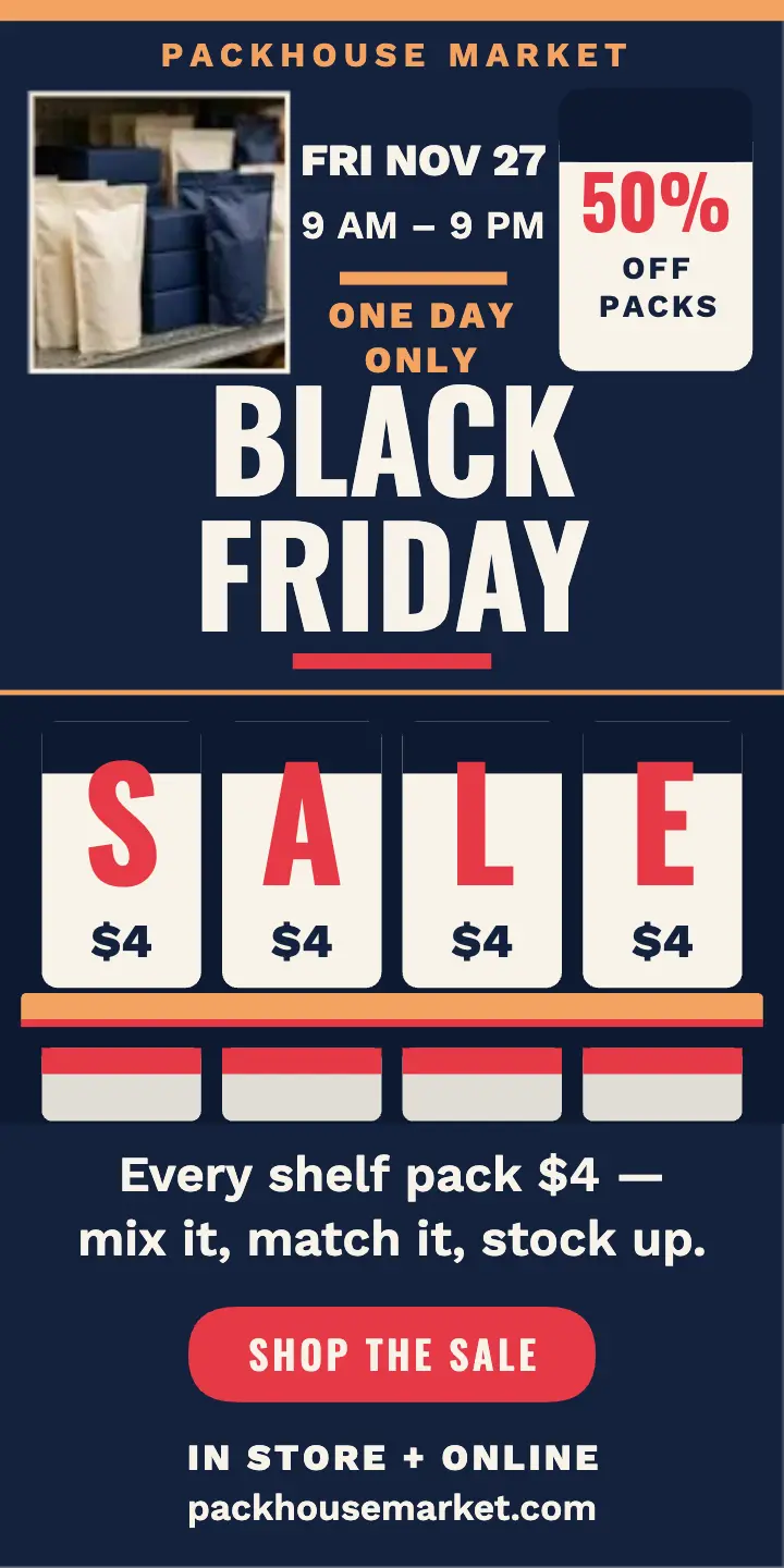 Packhouse Market Black Friday shelf sale ad template