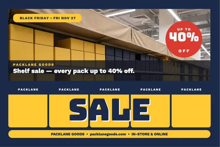 Packlane Black Friday shelf sale postcard template