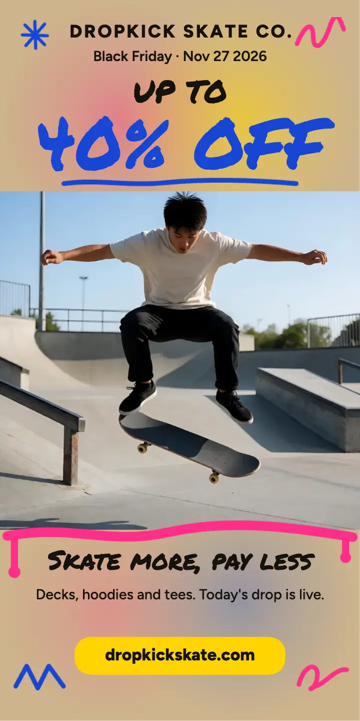 Dropkick Skate Co. Black Friday half-page ad template