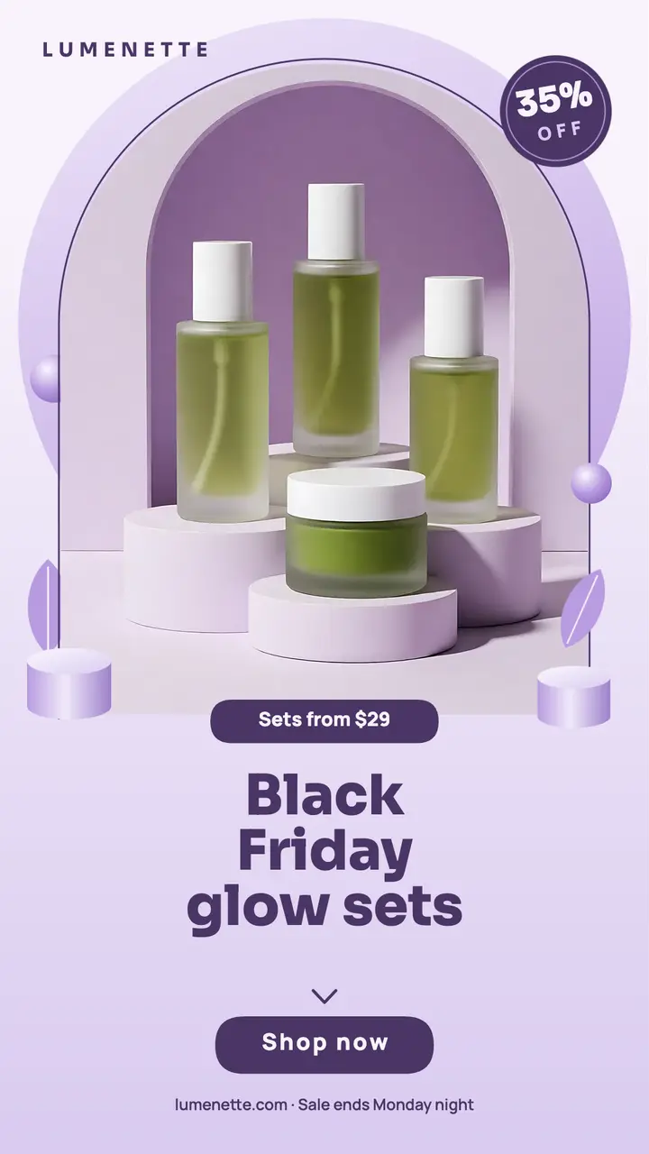 Lumenette Black Friday glow sets pastel podium story: black friday skincare story template