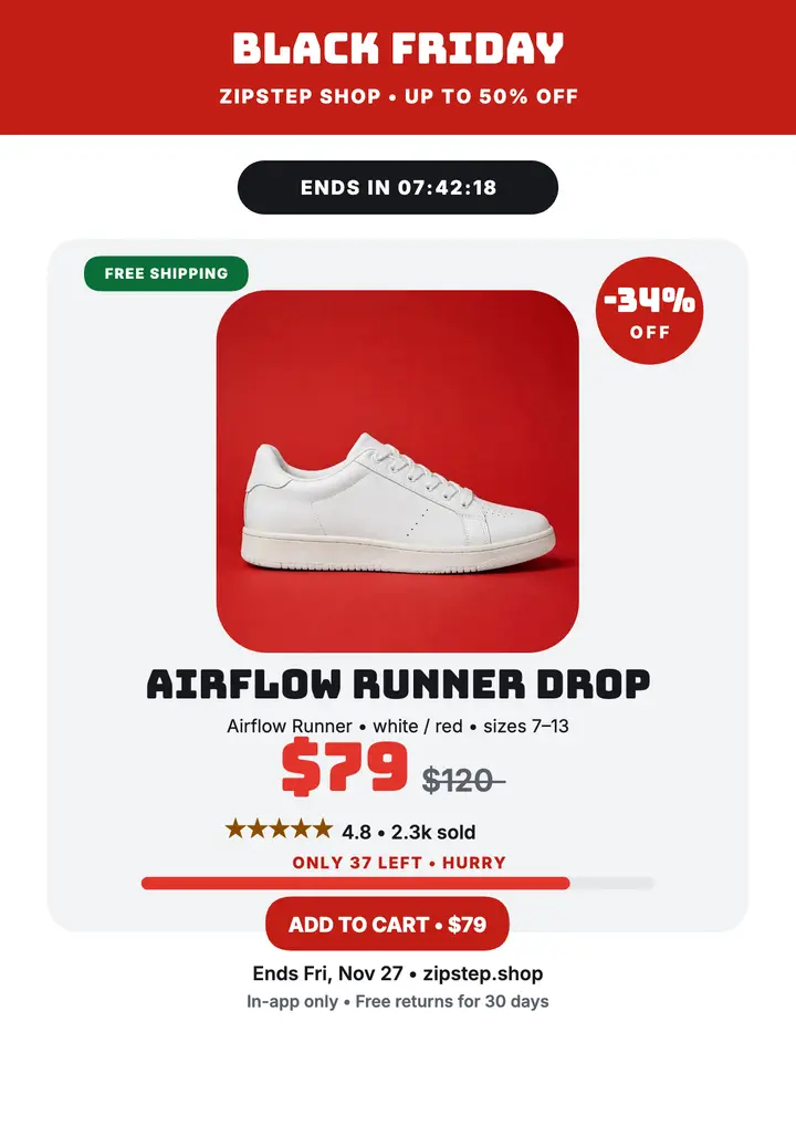 Zipstep Black Friday sneaker app flyer template