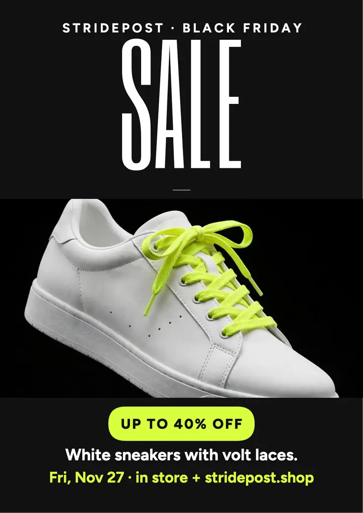 Stridepost Black Friday sneaker pillar flyer template