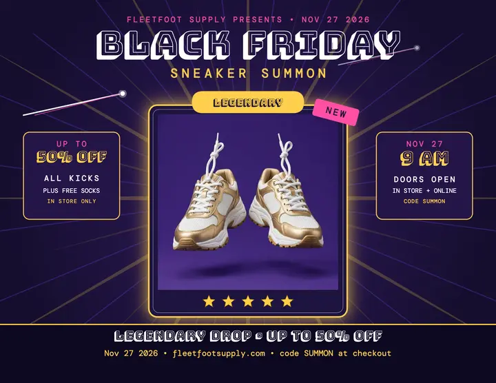 Fleetfoot Black Friday sneaker summon flyer template