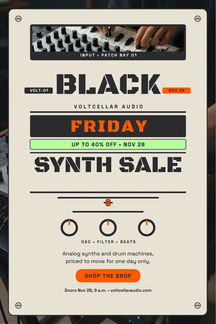 Voltcellar Black Friday synth sale poster template