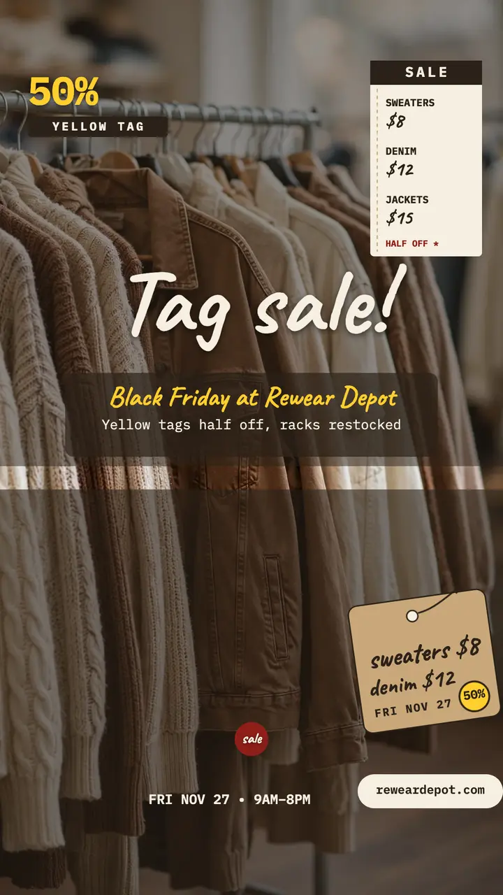Rewear Depot Black Friday thrift tag story template