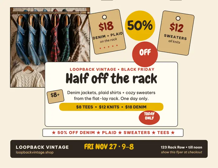 Loopback Vintage Black Friday rack sale template
