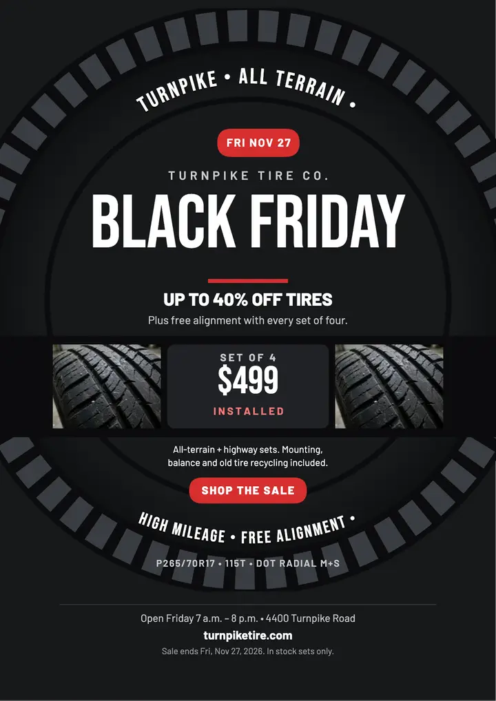 Turnpike Black Friday tire sale flyer template