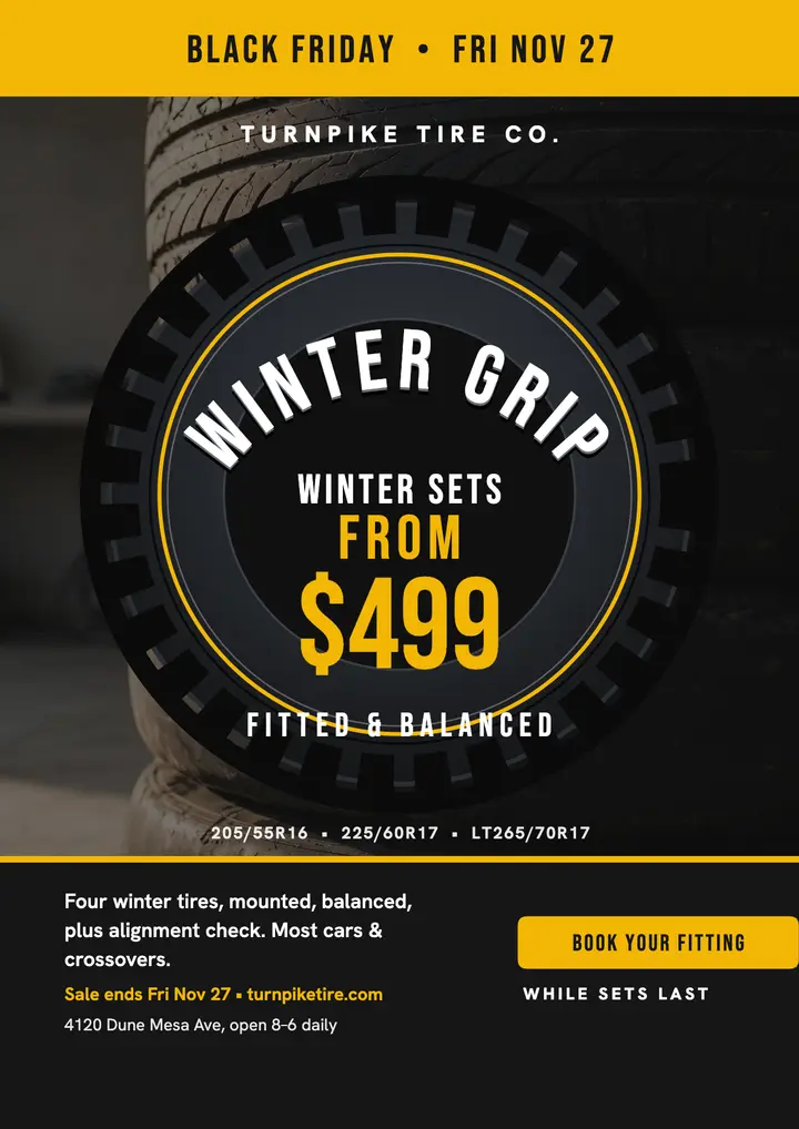 Turnpike Tire Black Friday winter sale flyer template