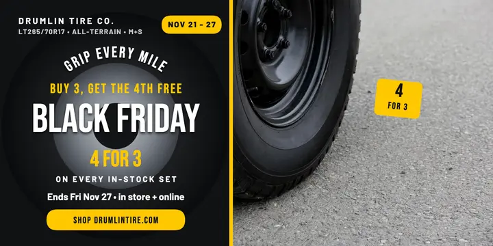 Drumlin Black Friday tire sale post: black friday tire sale post template