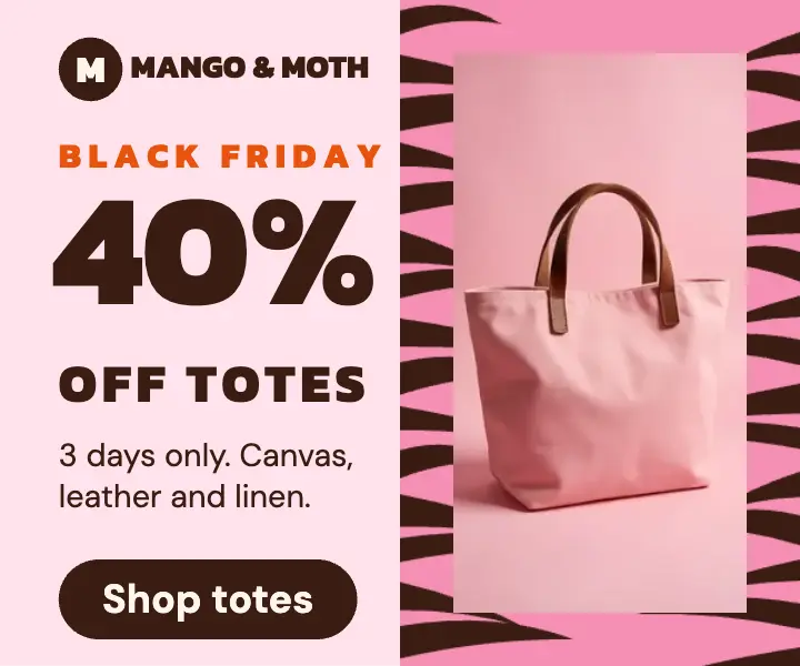 Mango & Moth Black Friday tote bags ad, wild print template