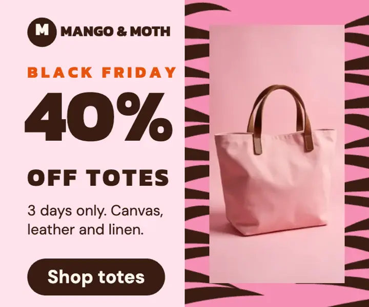 Mango & Moth Black Friday tote bags ad, wild print template