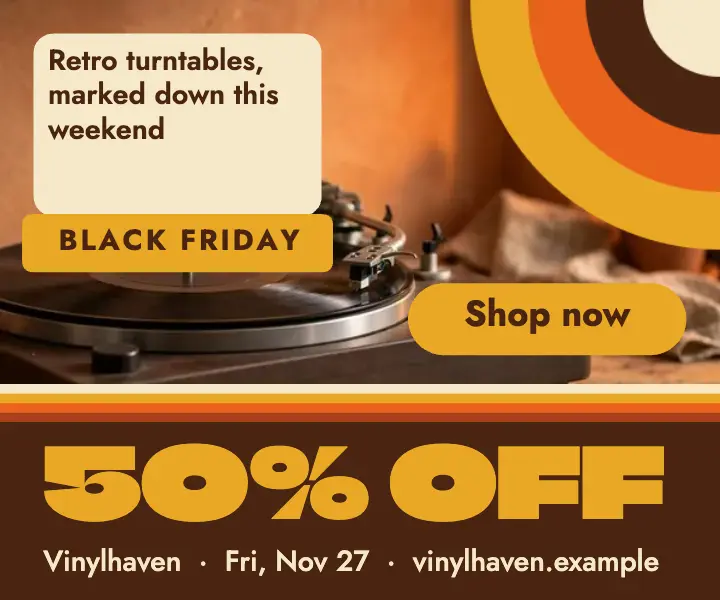 Black Friday turntable groovy 70s ad template