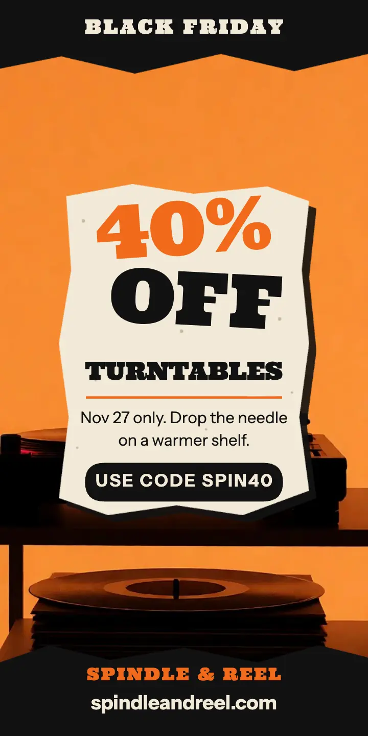 Spindle & Reel Black Friday turntable sale half-page ad: black friday turntable sale ad template