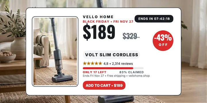 Vello Home Black Friday vacuum app card template
