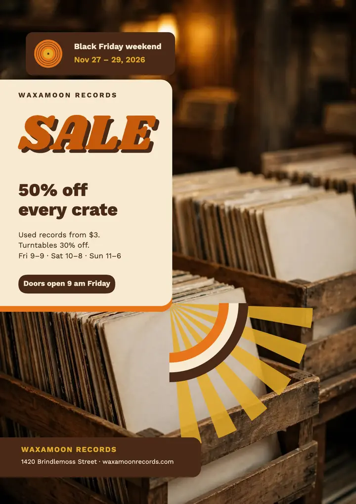 Waxamoon Records Black Friday sale flyer template