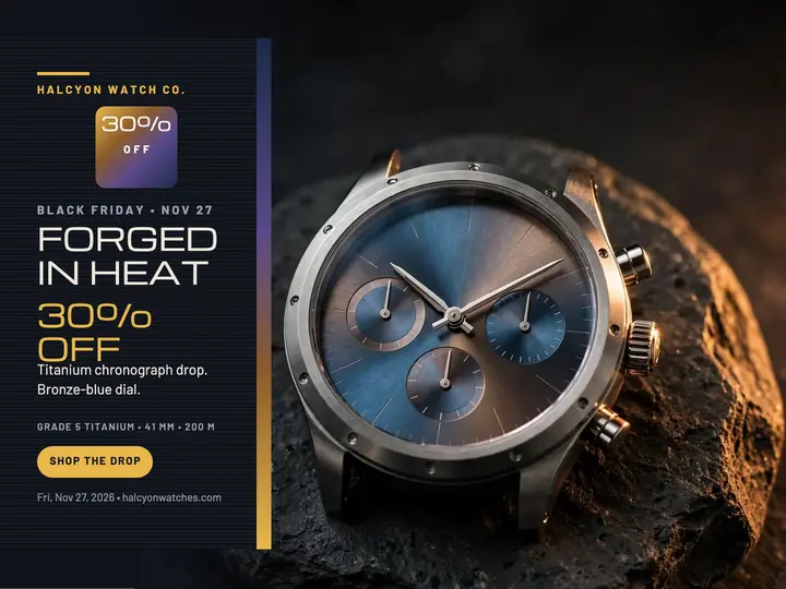 Halcyon Black Friday titanium watch drop slide: black friday watch sale template
