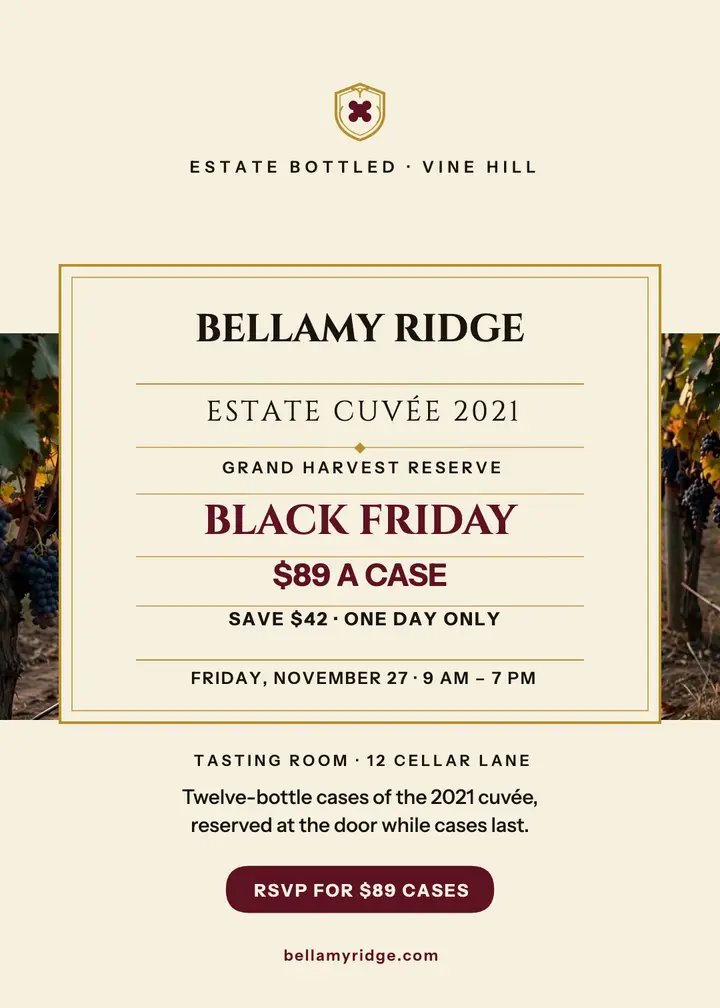 Bellamy Ridge Black Friday wine case invitation: wine sale invitation template