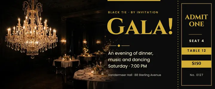 Black tie gala ticket template