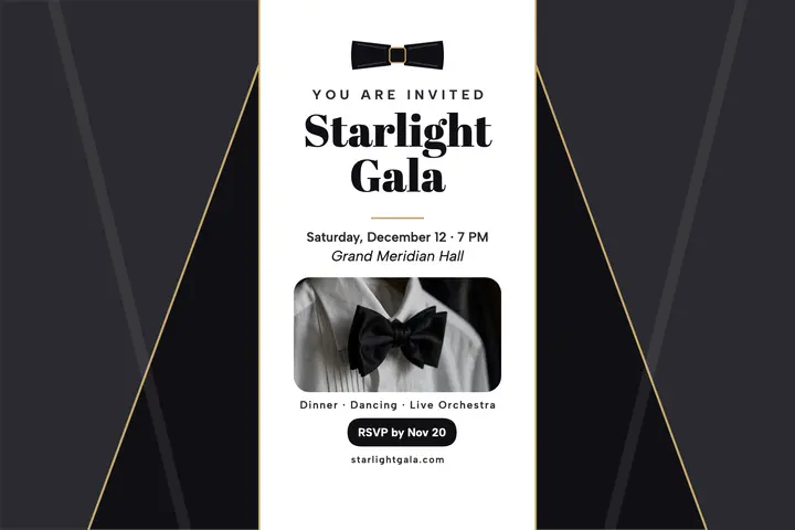 Starlight Gala black-tie postcard template