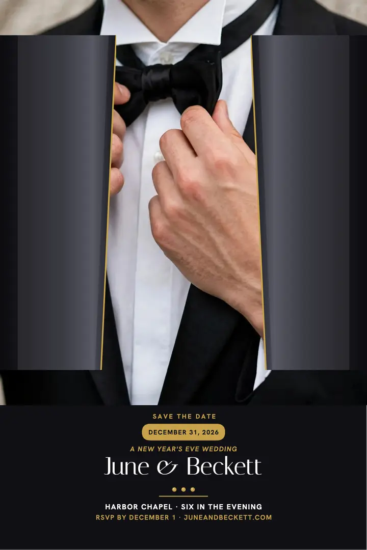 June and Beckett New Year's Eve tuxedo poster template