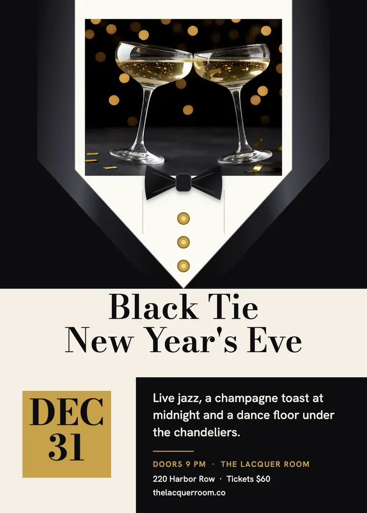 The Lacquer Room black-tie New Year's Eve: new year's eve black tie invitation template