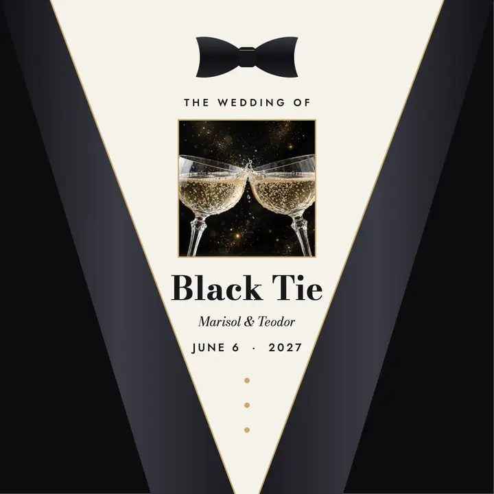 Black-tie wedding invitation tuxedo post template