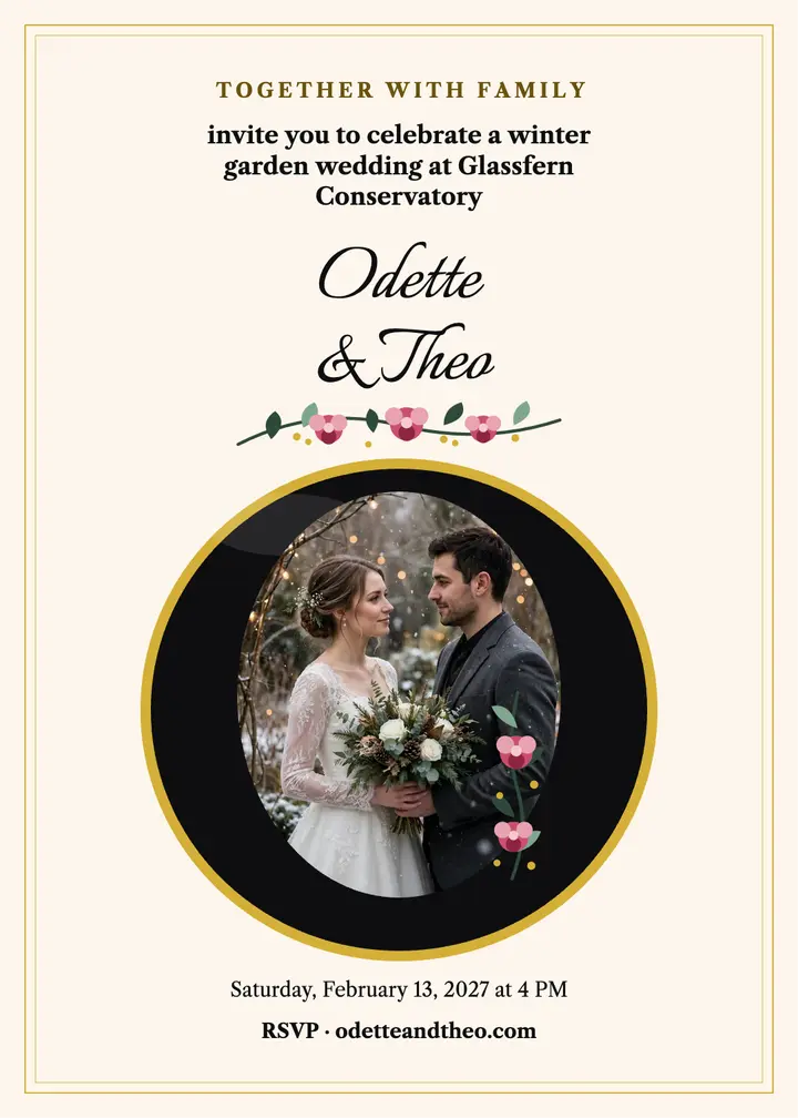 Odette and Theo winter garden invitation: winter wedding invitation template