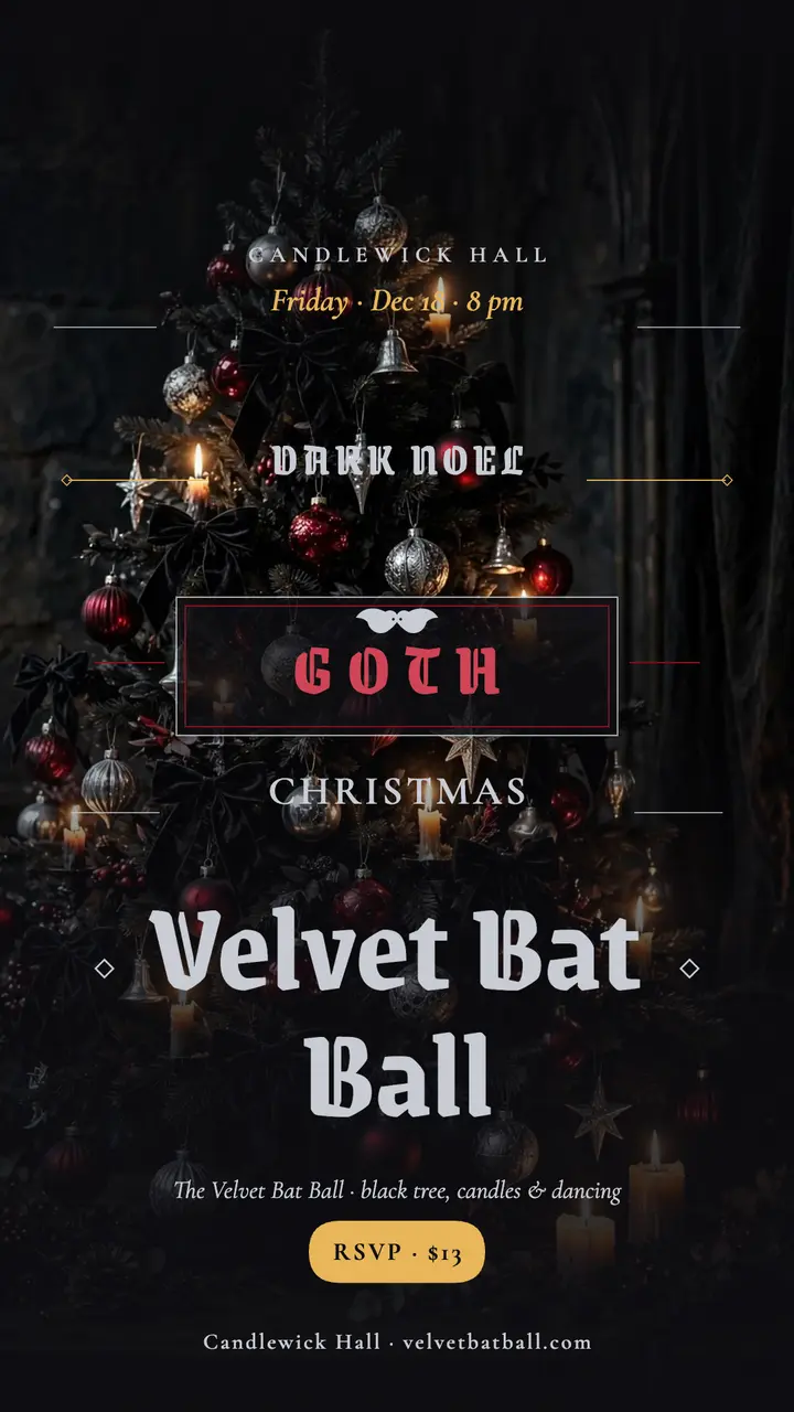 Velvet Bat Ball goth Christmas story: goth christmas party story template