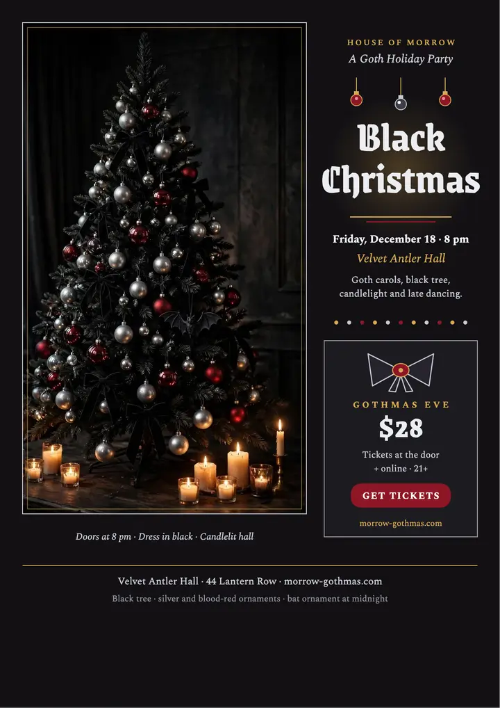 House of Morrow Black Christmas party flyer template