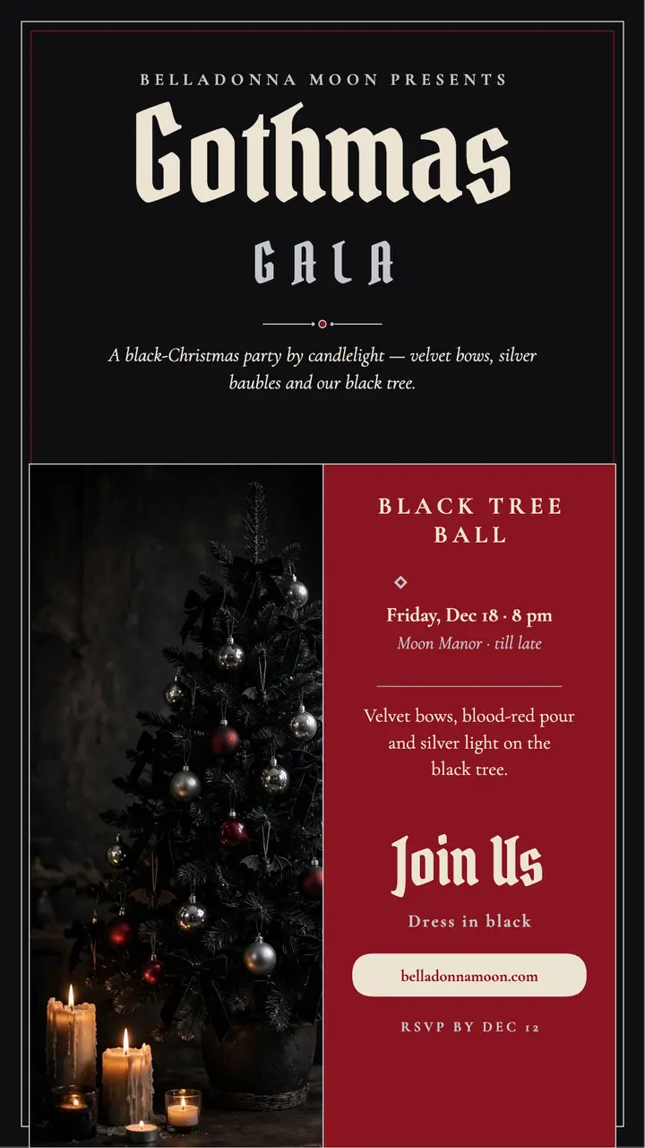 Belladonna Moon Gothmas Gala story: gothmas party invite template