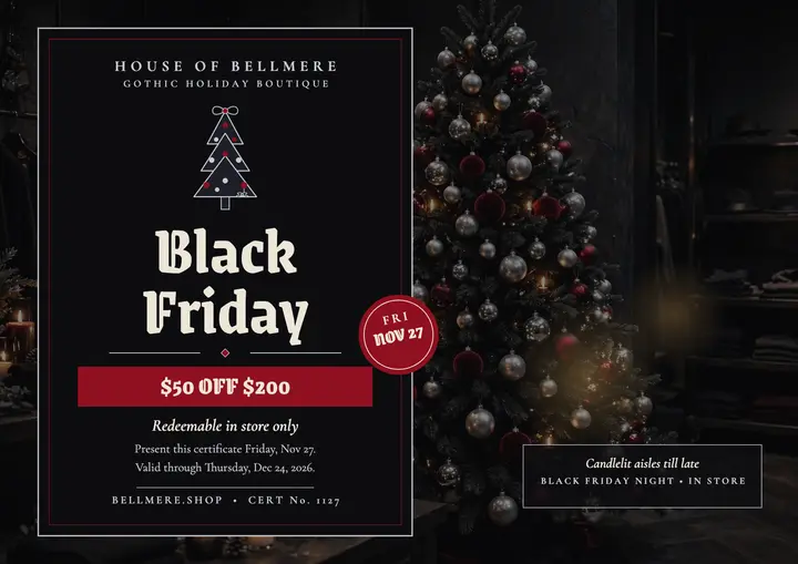 House of Bellmere Black Friday certificate: black friday sale certificate template