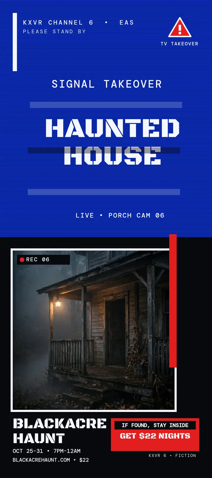 Blackacre Haunt TV alert rack card template