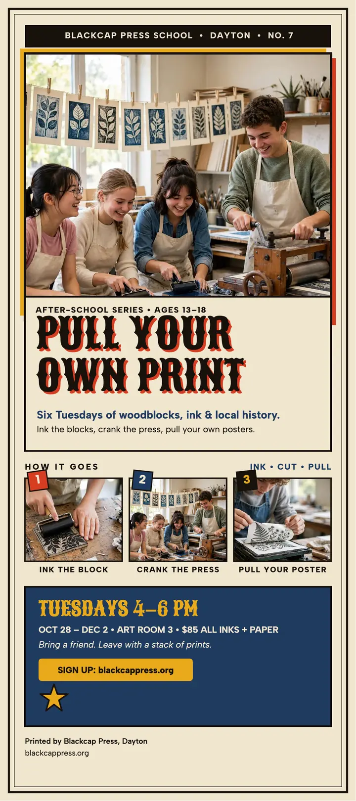 Blackcap print workshop rack card template