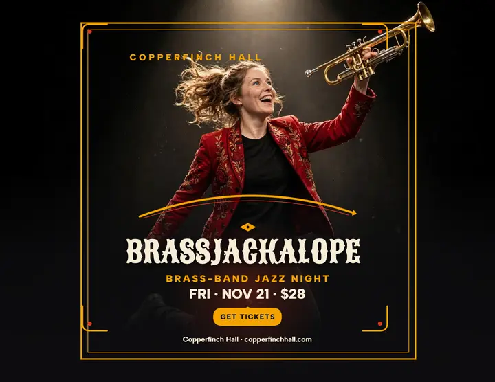 Brassjackalope jazz night flyer, black ground: jazz night flyer template