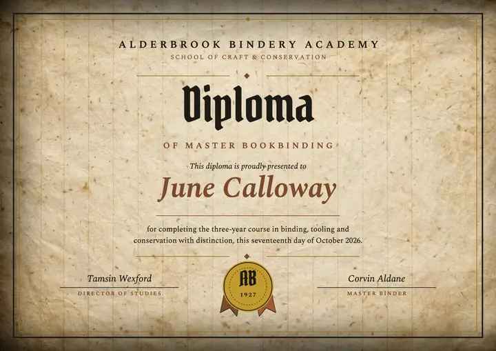 Alderbrook Bindery Academy diploma template