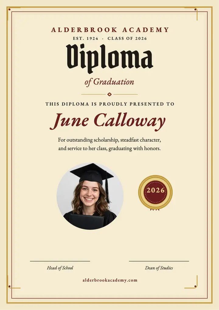 Alderbrook Academy graduation diploma: graduation diploma flyer template