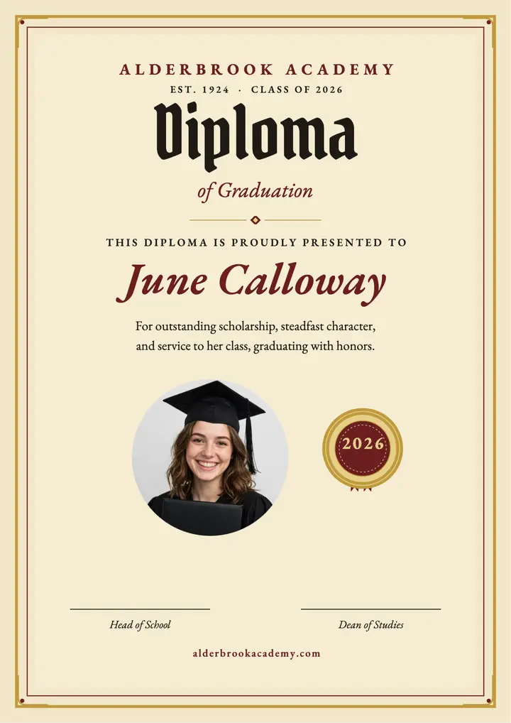 Alderbrook Academy graduation diploma template