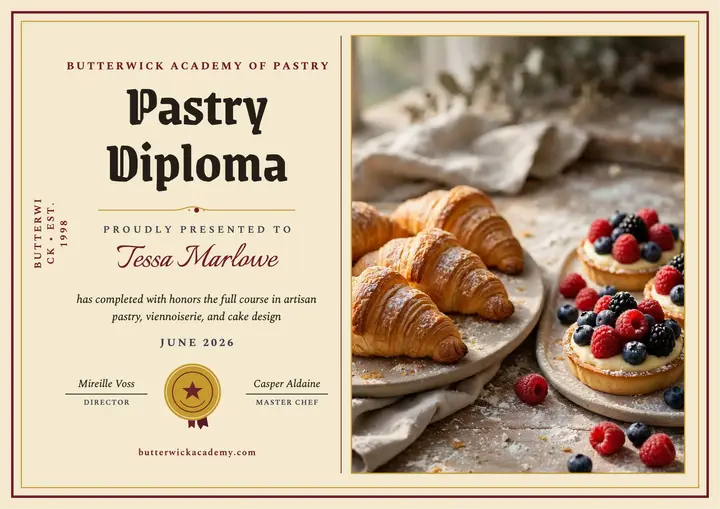 Butterwick pastry diploma certificate template