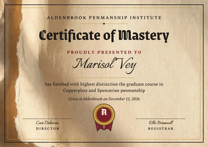 Aldenbrook penmanship diploma certificate template