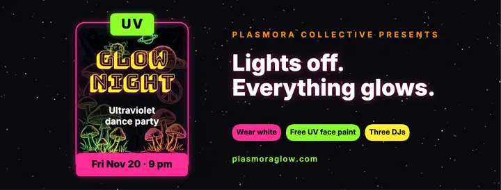 Glow Night UV dance party Facebook cover template
