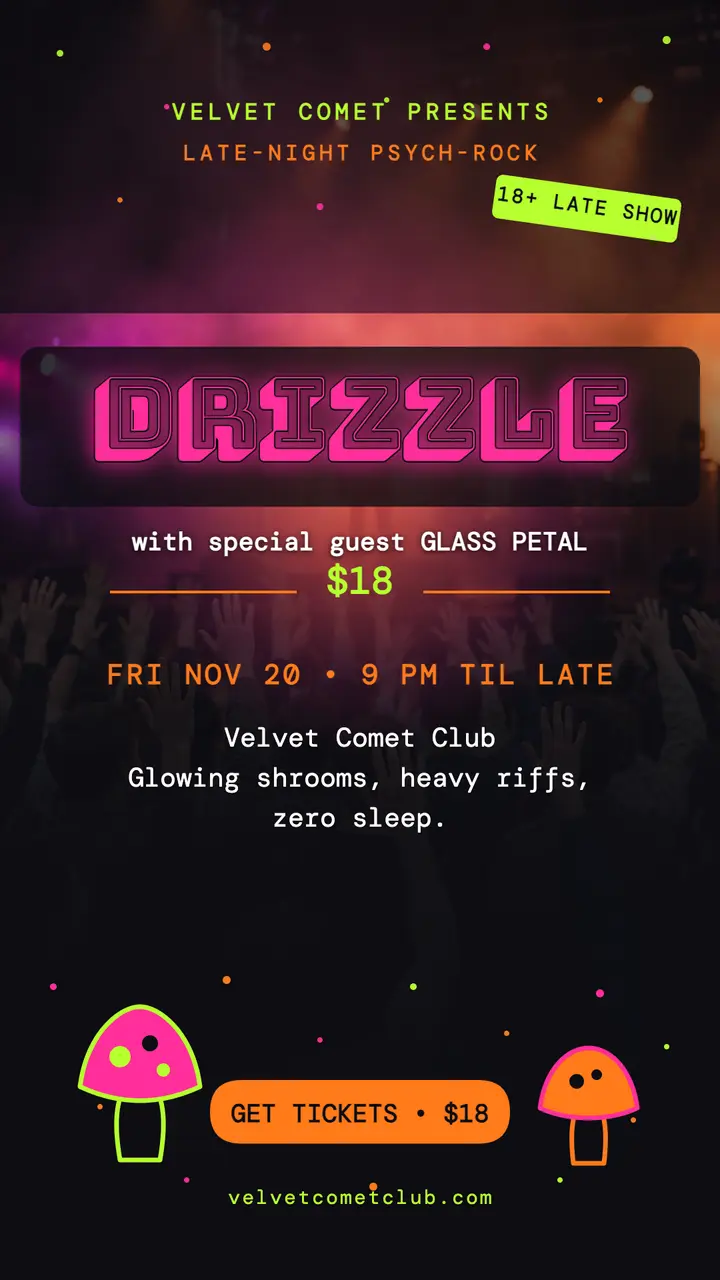 Drizzle psych-rock night blacklight story template