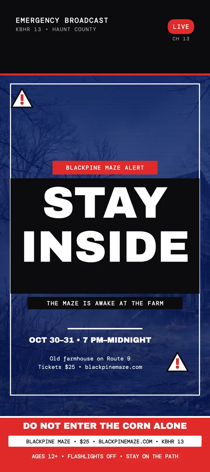 Blackpine Maze stay inside alert card template