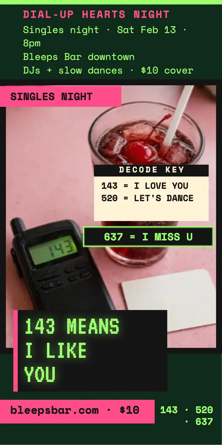 Bleeps Bar pager Valentine ad template