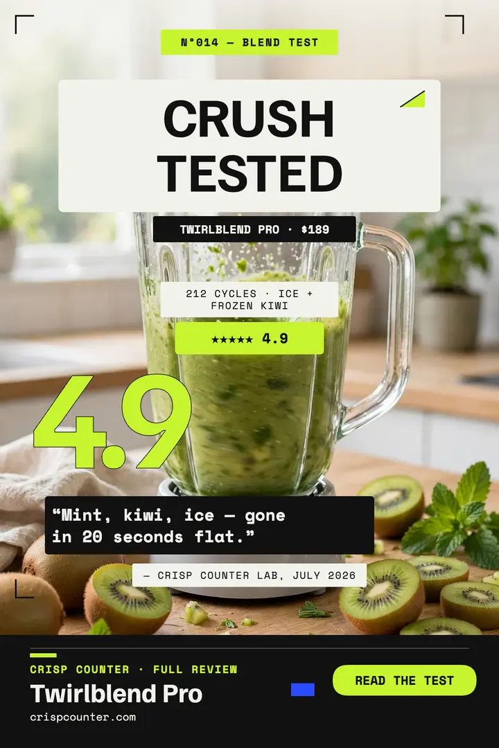 Twirlblend Pro crush test review poster: blender review poster template